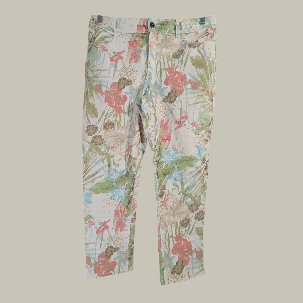 Chico's Floral Ankle Pants Women 1.5 Multicolor Fabulously Slimming Tropical‎